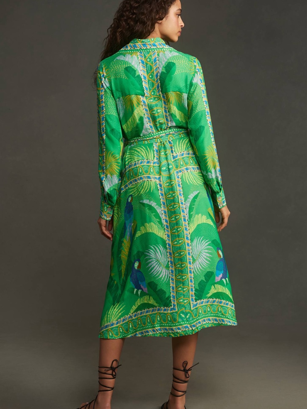 FARM Rio Green Macaw Scarf Chemise Dress Like New - Picture 3 of 5